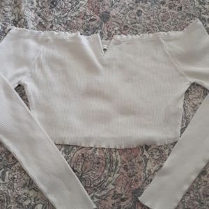 White ribbed crop top long sleeve